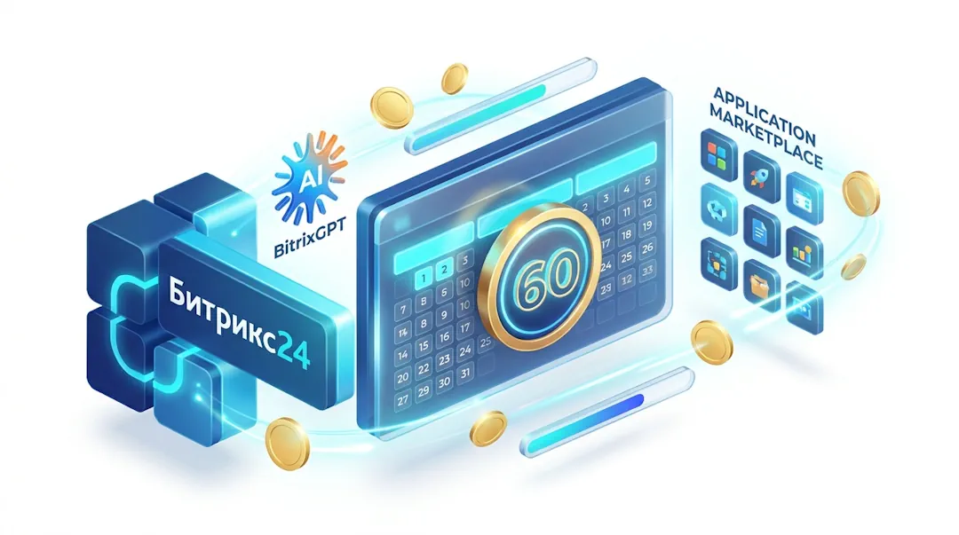 Период досрочного продления Битрикс24 и подписки BitrixGPT + Маркетплейс увеличен до 60 дней Период досрочного продления Битрикс24 и подписки BitrixGPT + Маркетплейс увеличен до 60 дней